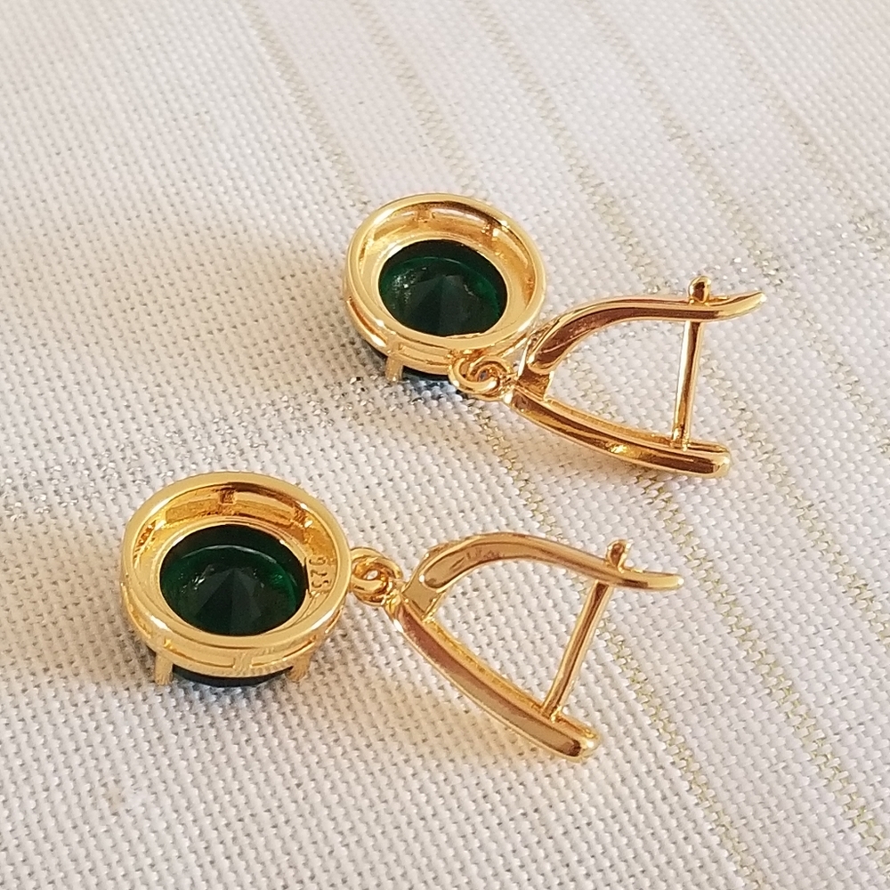 New 18K Gold Plated Round Cut Emerald Dangle Drop Hoop Earrings for Women - Picture 5 of 8